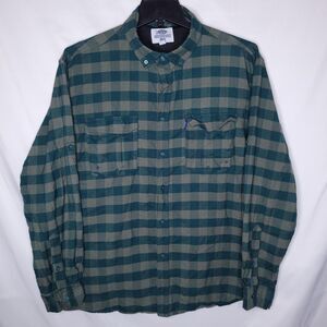 Aftco Flannel Shirt Mens Large Green Check Vented Fishing Outdoor